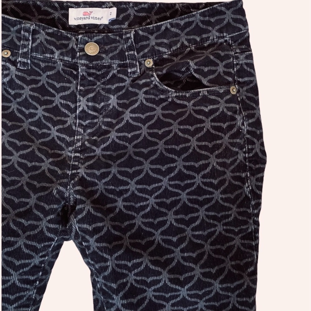 Vineyard Vines Whale Tail Corduroy Pants Black Gray Low Rise 2 Skinny Preppy